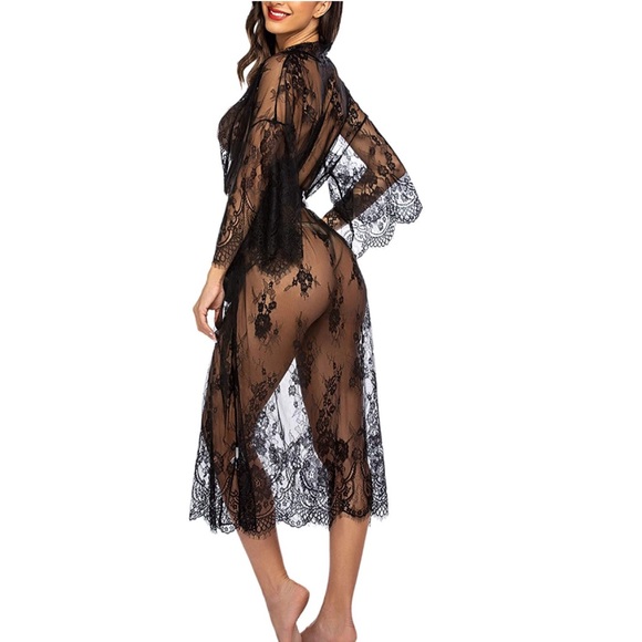 Long Lace Lingerie Kimono Robe Swimsuit Cover Up - Picture 6 of 8